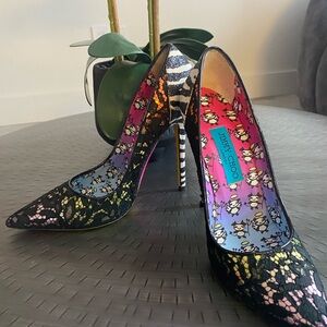 Jimmy Choo Black Lace Pumps with Multicolor Gradient Interior